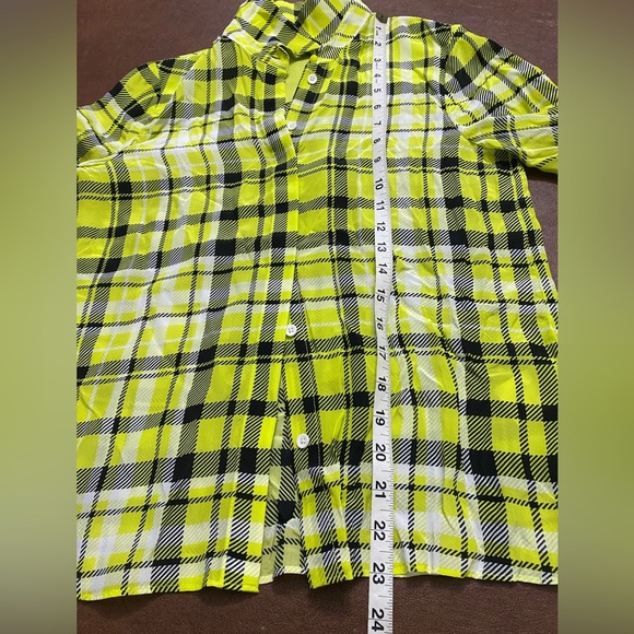 Alice + Olivia Plaid Button-Up Shirt in Yellow and Black size XS - Picture 8 of 9